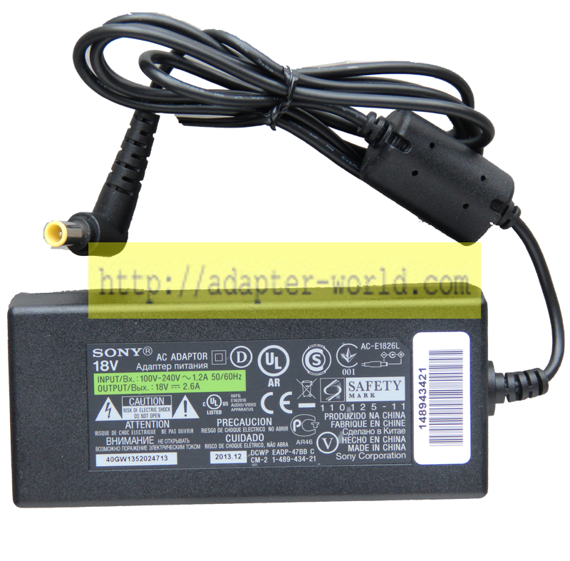 *Brand NEW* POWER SUPPLY DC 18V 2.6A (46.8W) SONY AC-1826L AC DC Adapter - Click Image to Close